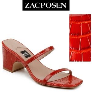 Zac Posen Saint Block Heel Sandal Red Crocodile Square Toe Leather Old Money 8.5